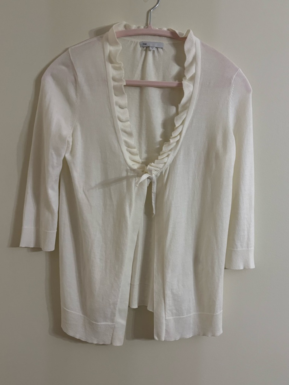 Gap Cotton Off White Ruffle Trim Tie Front Cardigan Size S